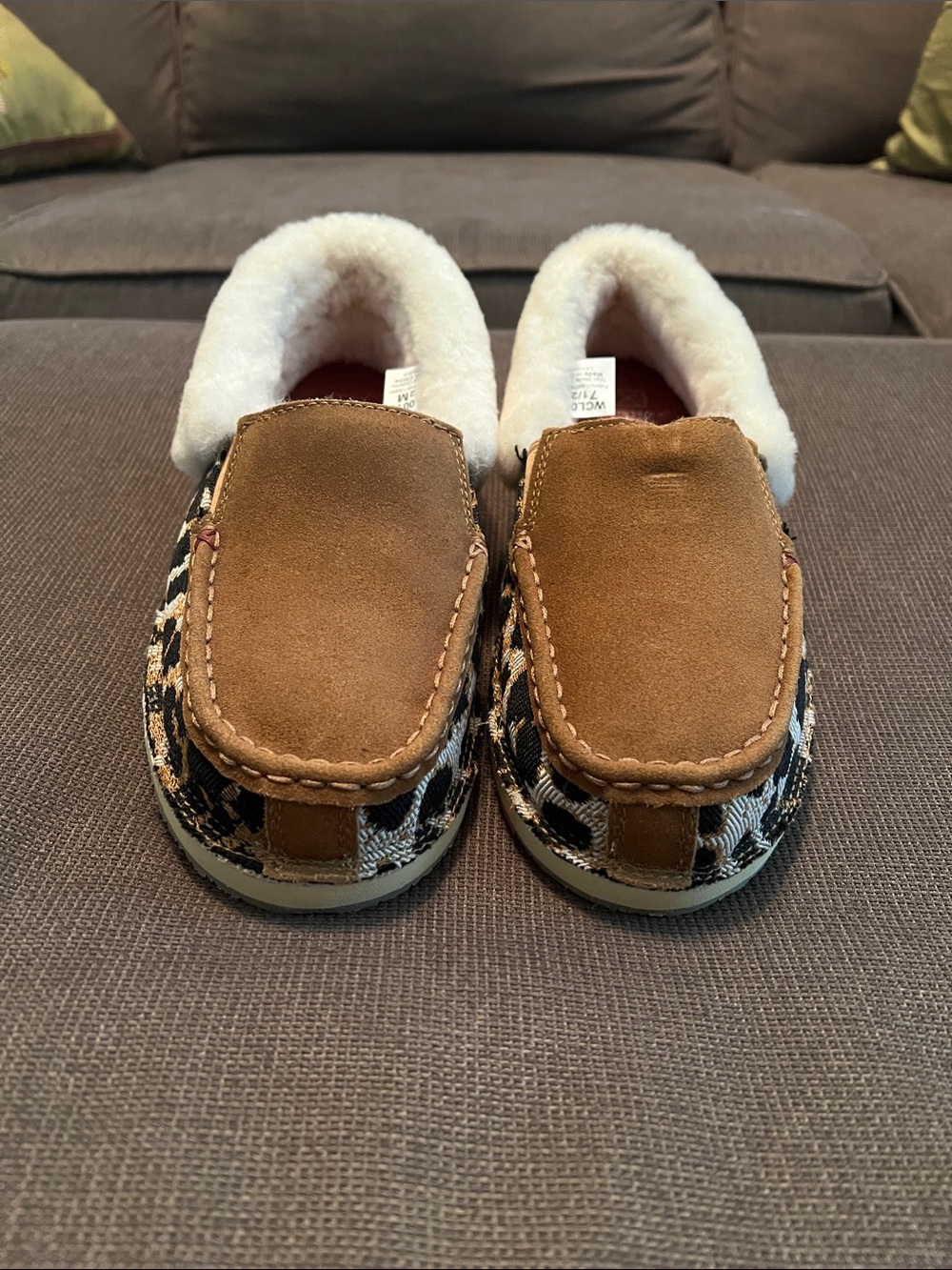 ON HOLD! Twisted X Chestnut Suede Moccasin Slippers with Cream Sherpa
